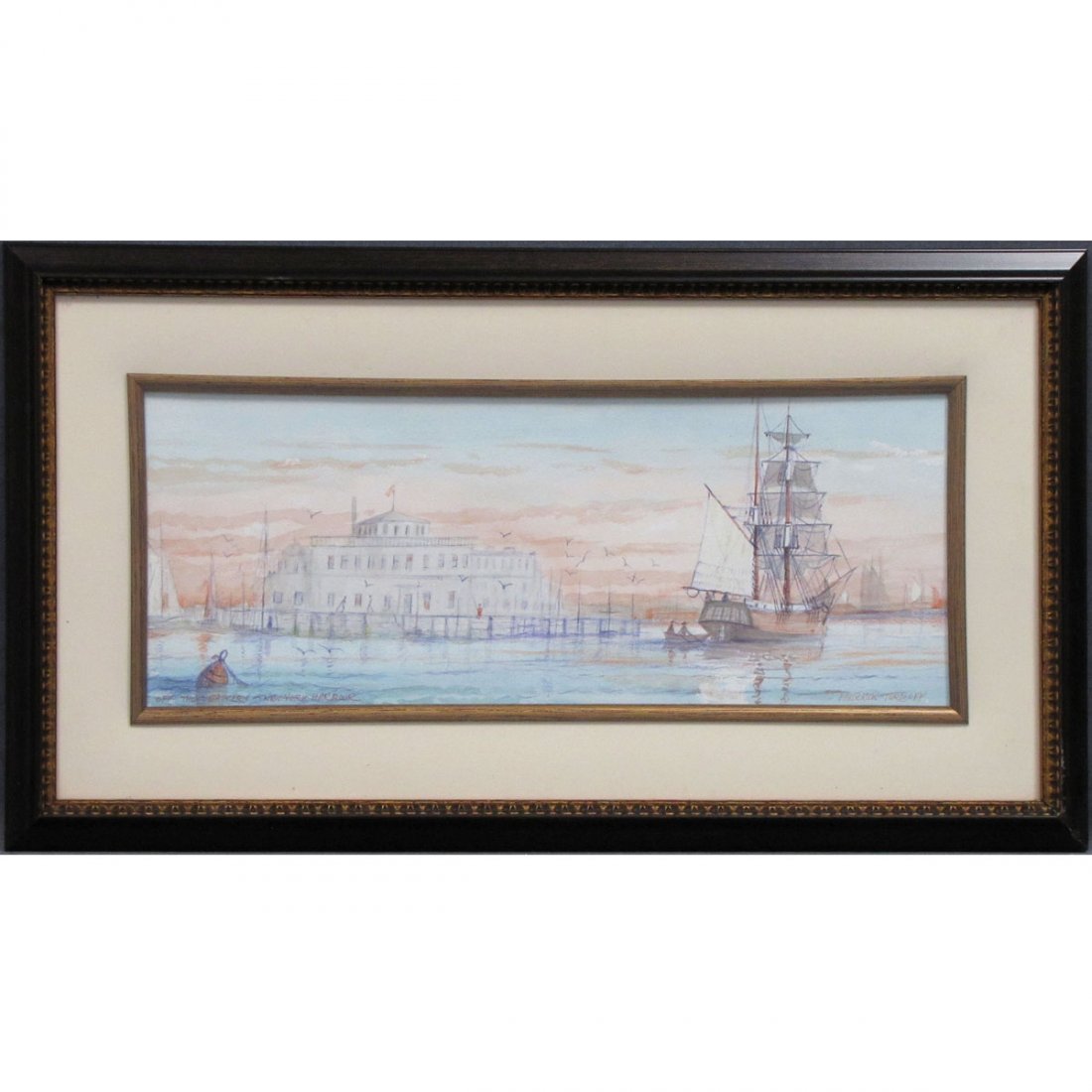 FREDERICK TORDOFF (ANGLO/AMERICAN 20TH CENTURY): FREDERICK TORDOFF (ANGLO/AMERICAN 20TH CENTURY), WATERCOLOR, "OFF THE BATTERY-NEW YORK HARBOUR", SIGNED AND TITLED. SIGHT 7 1/4 X 19"; FRAMED AND GLAZED-14 X 26"