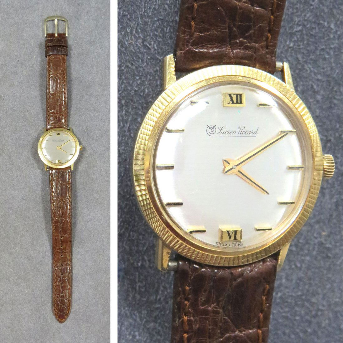 LUCIEN PICCARD 14K GOLD MECHANICAL WRISTWATCH: LUCIEN PICCARD 14K YELLOW GOLD MECHANICAL WRISTWATCH, #846144. DIAMETER 30MM