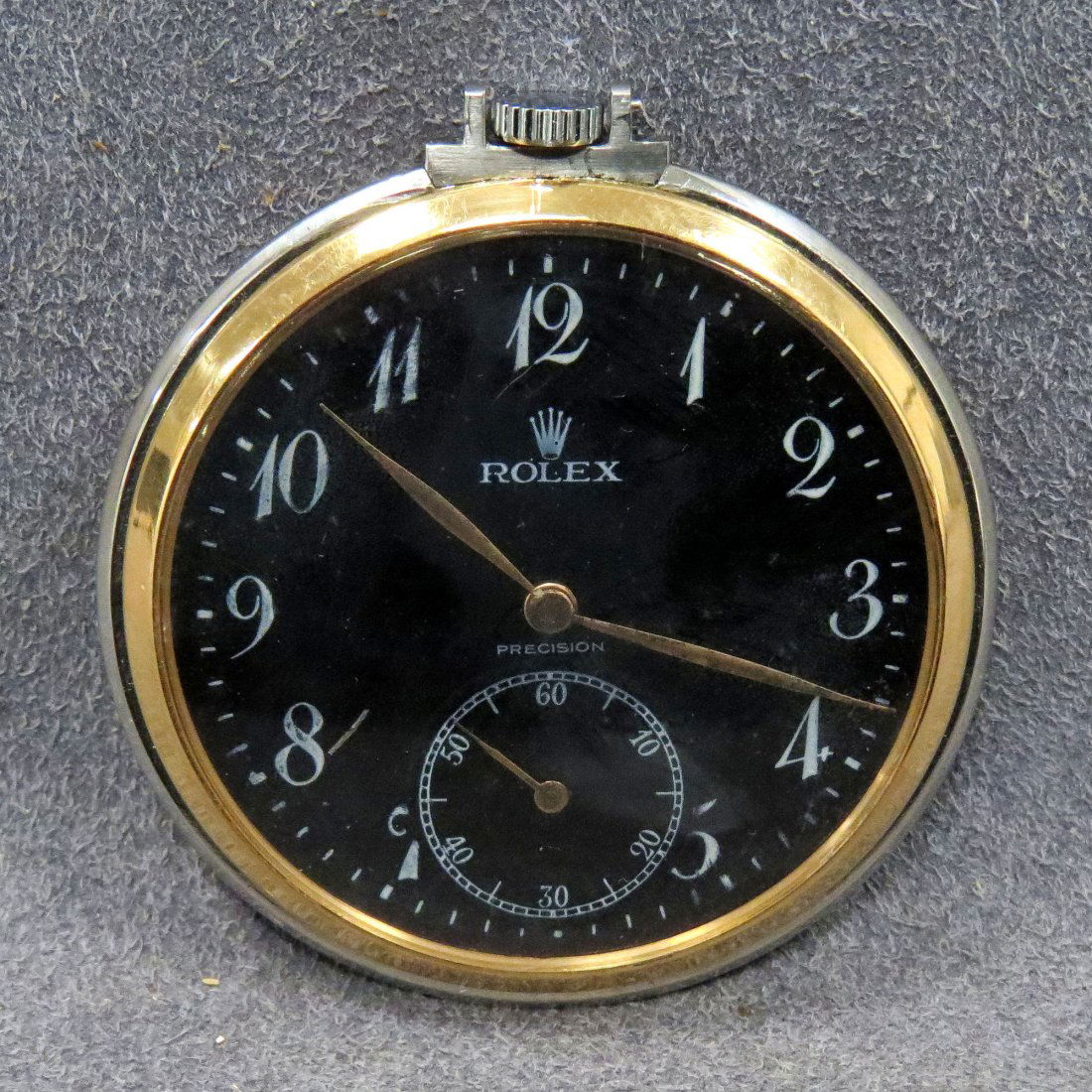 VINTAGE ROLEX 17-JEWEL DRESS POCKET WATCH: VINTAGE ROLEX STAINLESS AND GOLD 17-JEWEL DRESS POCKET WATCH, SPIRAL BREGUET ELINVAR. DIAMETER 46MM (AS IS)