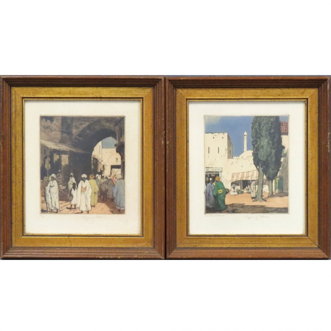 EDGAR L. PATTISON (ENGLISH 1872-), LOT (2) ETCHING: EDGAR L. PATTISON (ENGLISH 1872-), LOT (2) ETCHING AND AQUATINTS INCLUDING "FEZ" AND "AN ARAB STREET", SIGNED AND TITLED. FRAMED AND GLAZED-11 X 10"