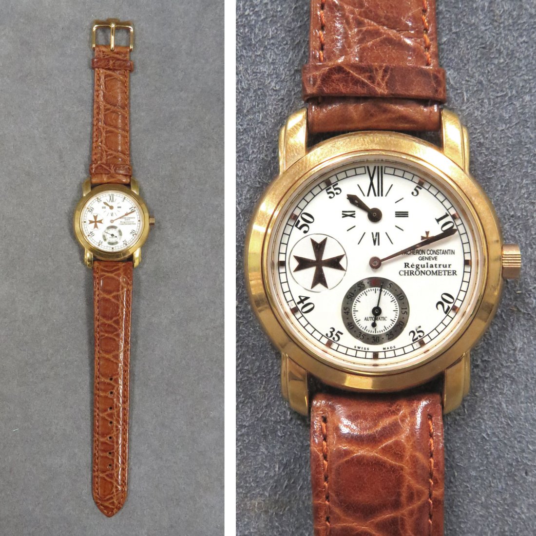 REPLICA-VACHERON CONSTANTIN WRISTWATCH: REPLICA-VACHERON CONSTANTIN GOLD TONE STAINLESS REGULATOR CHRONOMETER AUTOMATIC WRISTWATCH. 39MM (NEW)