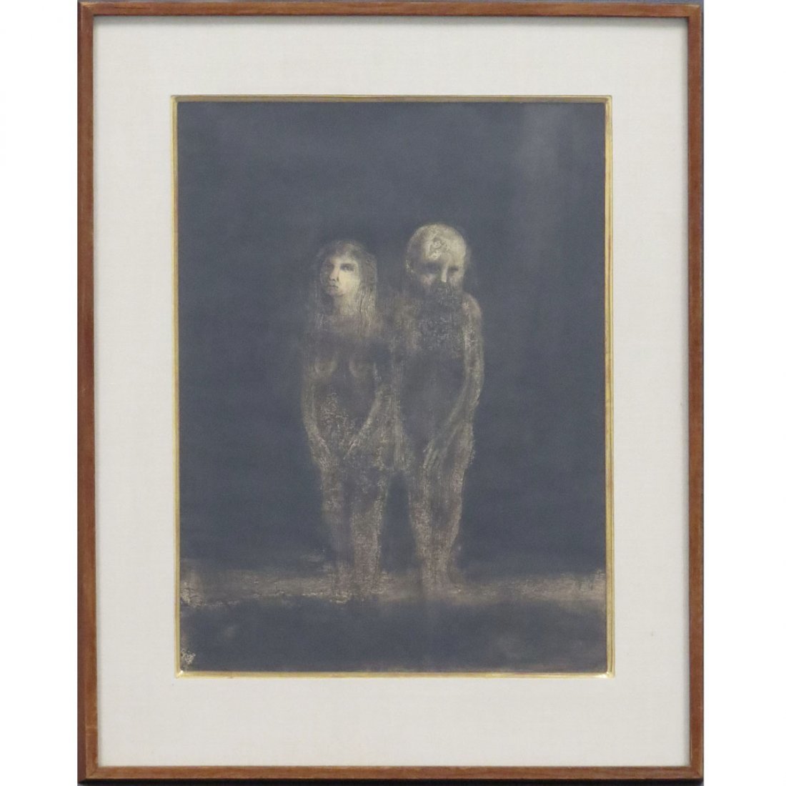 MANUEL AYASO (SPANISH 1934-), MIXED MEDIA: MANUEL AYASO (SPANISH 1934-), MIXED MEDIA, "ADAM & EVE", SIGNED 1963. 14 X 10 1/2"; FRAMED AND GLAZED-19 X 15 1/2" PROVENANCE: COBER GALLERY INC. EAST 69TH ST, NYC (EXHIBITION LABEL VERSO)