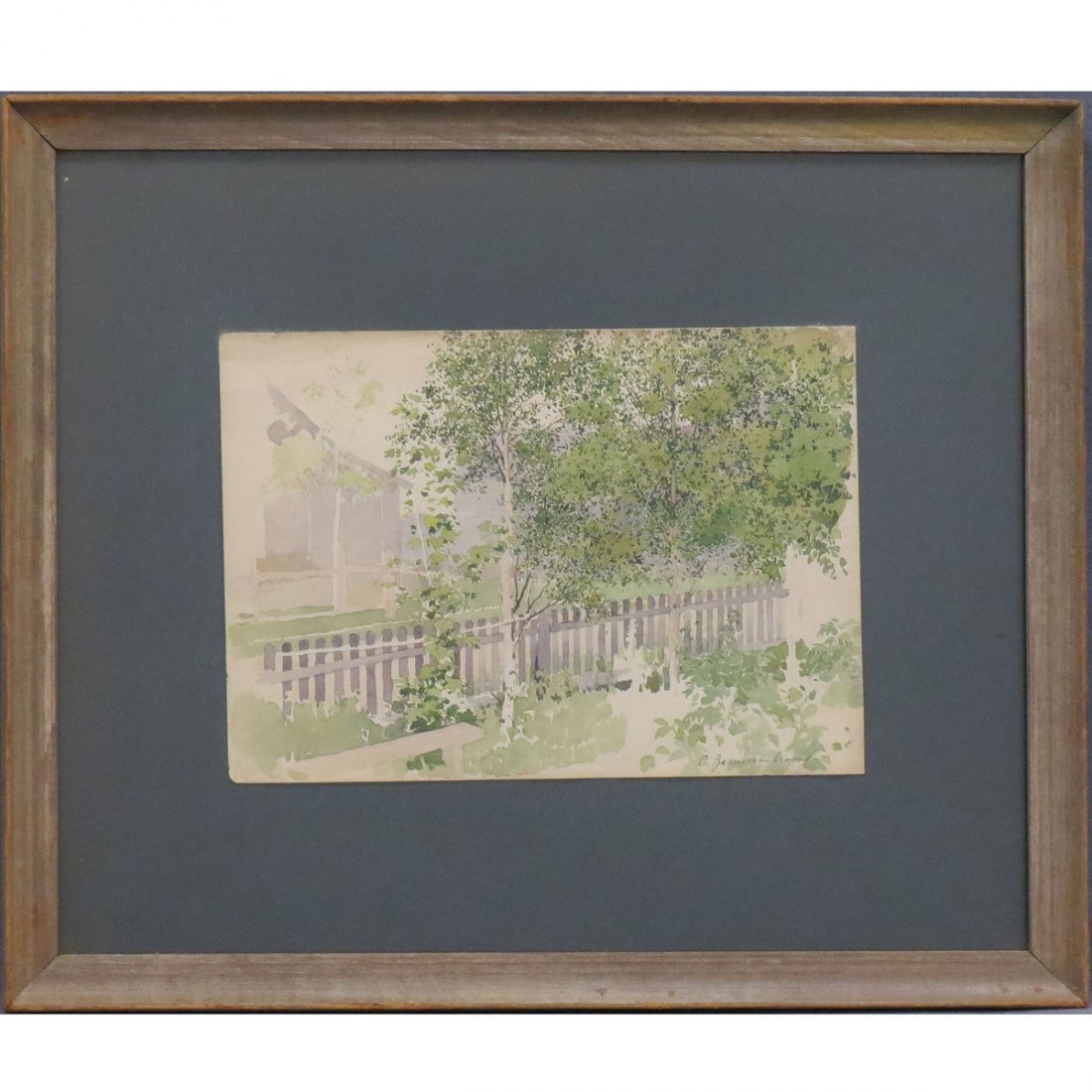 SERGEI VASILKOVSKY (UKRAINIAN 1854-1917): SERGEI VASILKOVSKY (UKRAINIAN 1854-1917), WATERCOLOR, WHITE BIRCHES, SIGNED. SHEET 8 1/4 X 11 1/2"; FRAMED AND GLAZED-16 1/2 X 20"