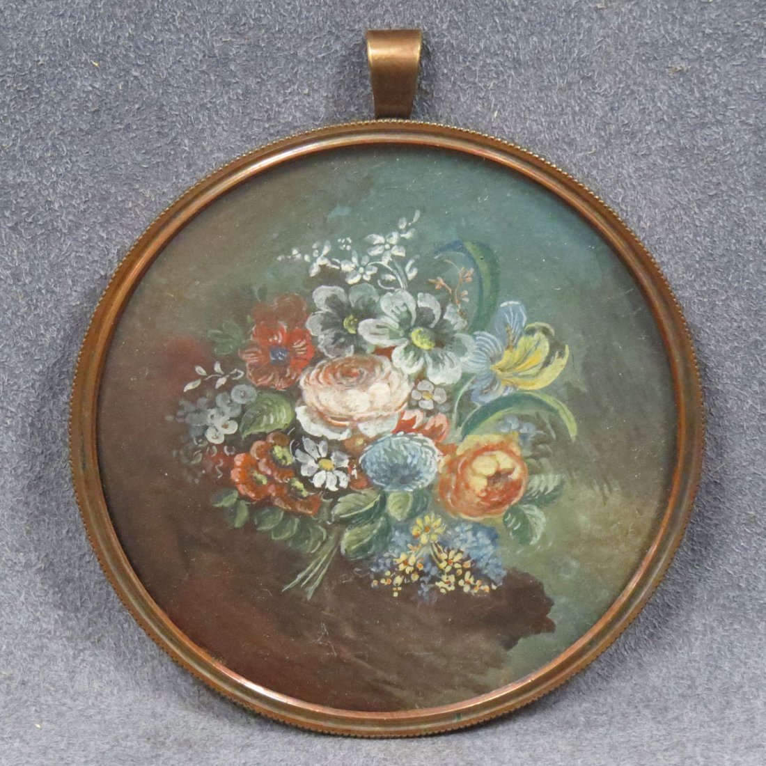 CONTINENTAL SCHOOL (19TH CENTURY), OIL: CONTINENTAL SCHOOL (19TH CENTURY), OIL ON CARD STOCK, STILL LIFE OF FLOWERS. DIAMETER 3 1/4"