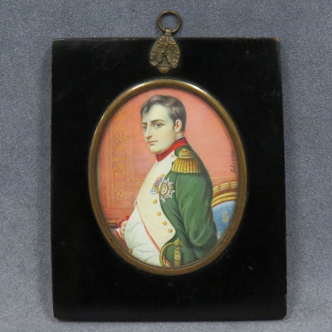 GERMAN SCHOOL (20TH CENTURY), MINIATURE PORTRAIT: GERMAN SCHOOL (20TH CENTURY), MINIATURE PORTRAIT ON IVORY, NAPOLEON, SIGNED. SIGHT 3 1/4 X 2 1/2"; FRAMED AND GLAZED-5 X 4" **CANNOT EXPORT** (DEC LIC. #16-41)