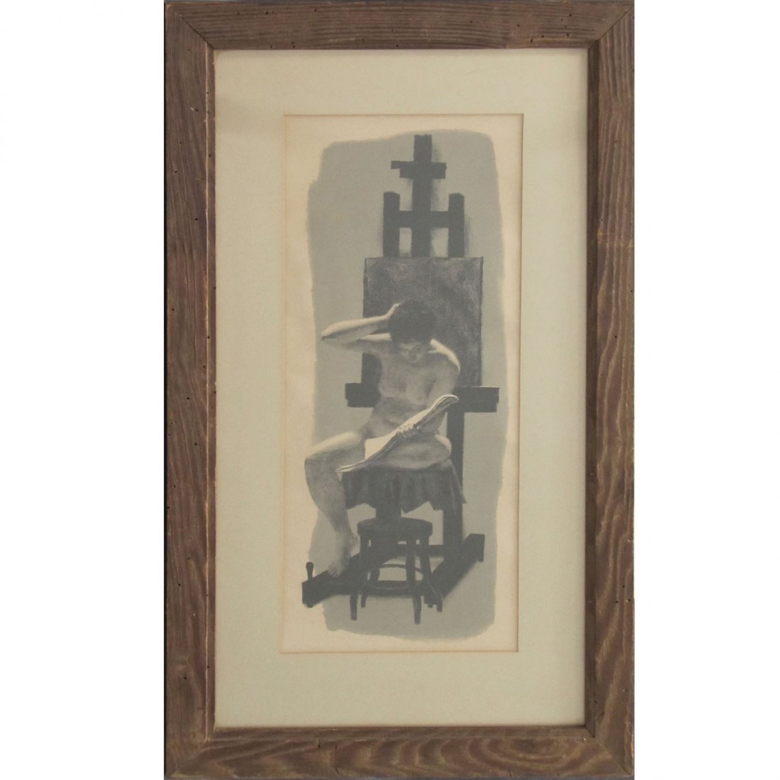 JOSEPH HIRSCH (AMERICAN 1910-1981), LITHOGRAPH: JOSEPH HIRSCH (AMERICAN 1910-1981), LITHOGRAPH, MODEL WITH NEWSPAPER, SIGNED. SIGHT 23 X 10"; FRAMED 33 X 20"