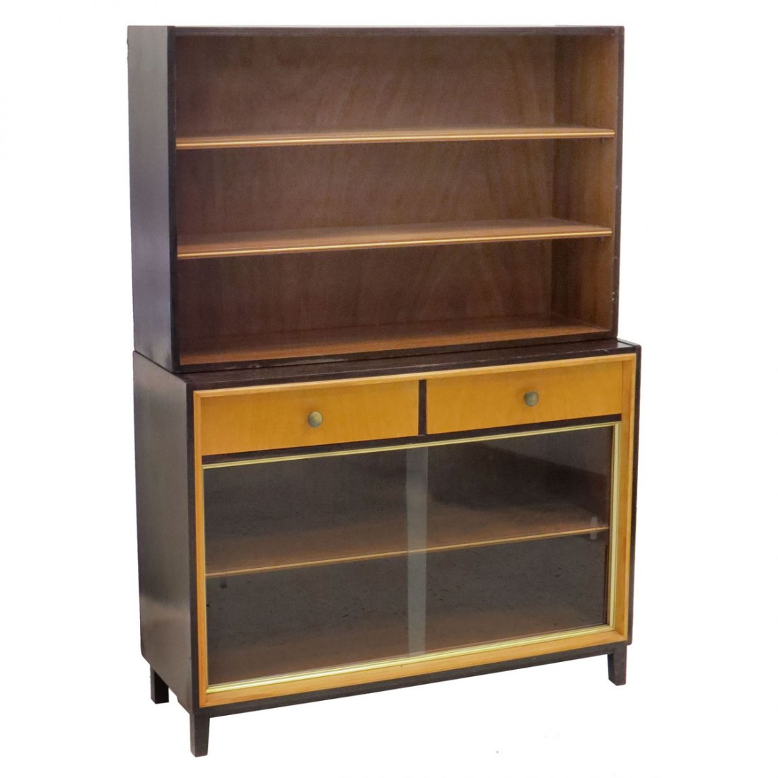 GERMAN ART DECO ROSEWOOD/BIRCH CABINET BOOKCASE: GERMAN ART DECO ROSEWOOD/BIRCH CABINET BOOKCASE WITH GLASS DOORS. HEIGHT 59"; WIDTH 41"