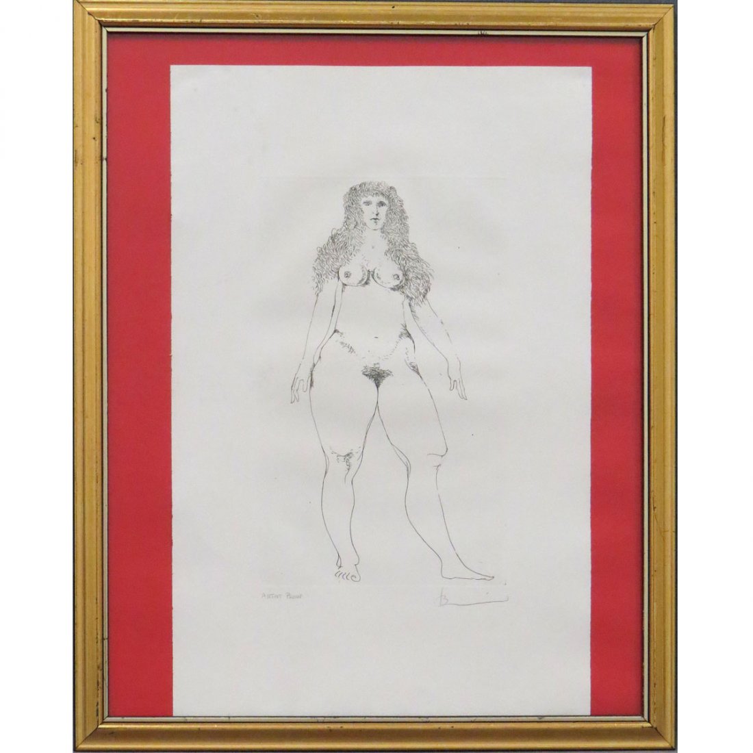 LEONARD BASKIN (AMERICAN 1922-2000), ETCHING : LEONARD BASKIN (AMERICAN 1922-2000), ETCHING, FEMALE NUDE, SIGNED AP. SHEET 19 X 12 1/4"; FRAMED AND GLAZED-22 X 18"