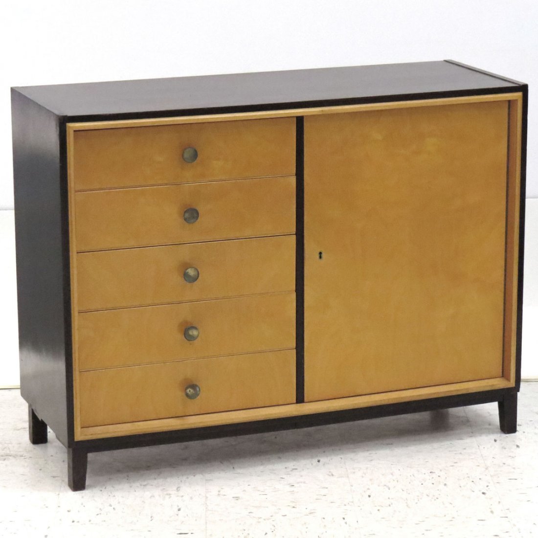 GERMAN ART DECO ROSEWOOD/BIRCH CABINET WITH DRAWER: GERMAN ART DECO ROSEWOOD/BIRCH CABINET WITH DRAWERS AND DOOR. HEIGHT 32"; WIDTH 41"