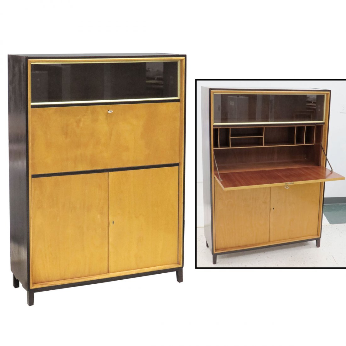 GERMAN ART DECO ROSEWOOD/BIRCH DESK: GERMAN ART DECO ROSEWOOD/BIRCH DESK. HEIGHT 54"; WIDTH 41"