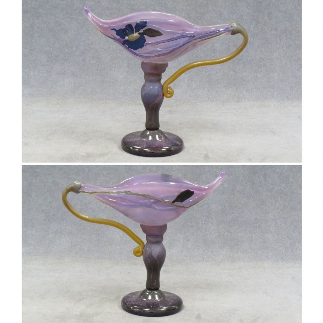 GALLE STYLE FREE BLOWN AND CAMEO CARVED GLASS EWER: GALLE STYLE FREE BLOWN AND CAMEO CARVED GLASS EWER. HEIGHT 8 3/4"