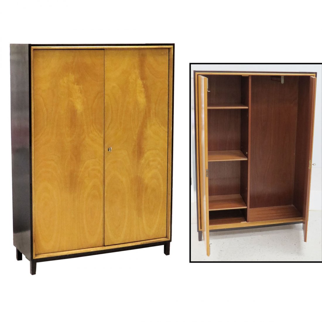 GERMAN ART DECO ROSEWOOD/BIRCH WARDROBE: GERMAN ART DECO ROSEWOOD/BIRCH WARDROBE. HEIGHT 59"; WIDTH 41"