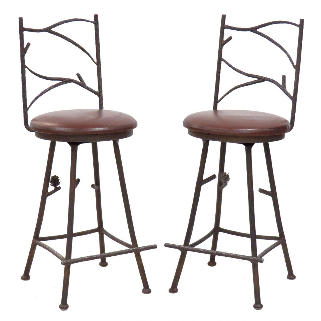 SET (6) WROUGHT IRON (TWIG WORK) SWIVEL BAR STOOLS