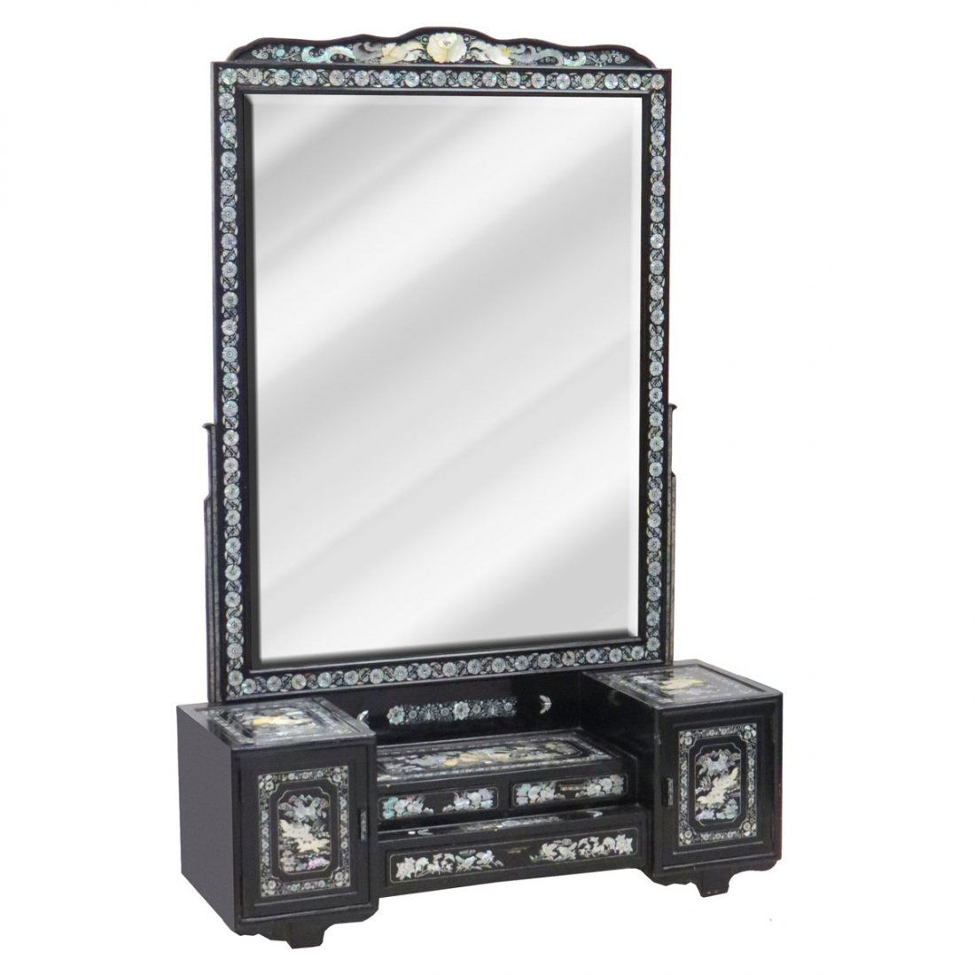 CHINESE ABALONE INLAID DRESSING MIRROR/VANITY: CHINESE ABALONE INLAID DRESSING MIRROR/VANITY. HEIGHT 72"; WIDTH 48"