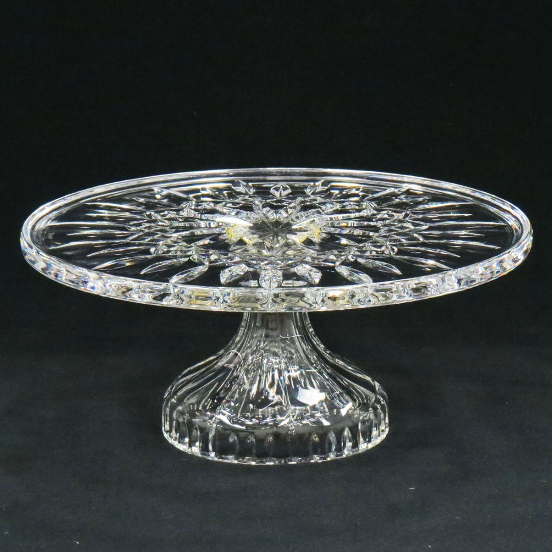 WATERFORD CUT CRYSTAL CAKE STAND: WATERFORD CUT CRYSTAL CAKE STAND. HEIGHT 4 3/4"; DIAMETER 11"