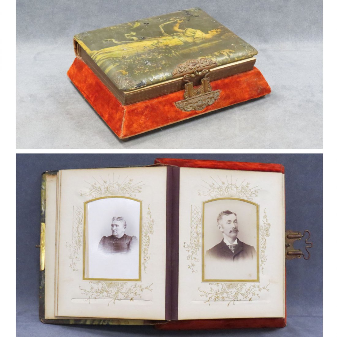 EDWARDIAN MUSICAL PHOTO ALBUM WITH (25) PHOTOS: EDWARDIAN MUSICAL PHOTO ALBUM WITH (25) PHOTOS. 9 X 11" (IMPERFECTION)