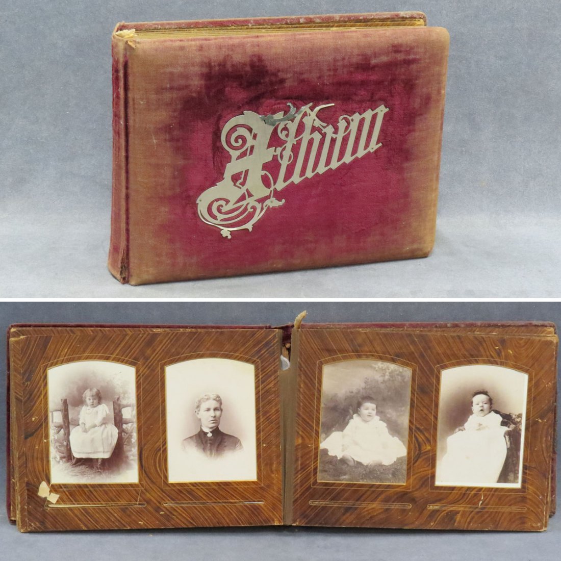EDWARDIAN PHOTO ALBUM WITH (90) PHOTOS: EDWARDIAN PHOTO ALBUM WITH (90) PHOTOS MOSTLY CHILDREN, AND YOUNG ADULTS. 9 X 12"