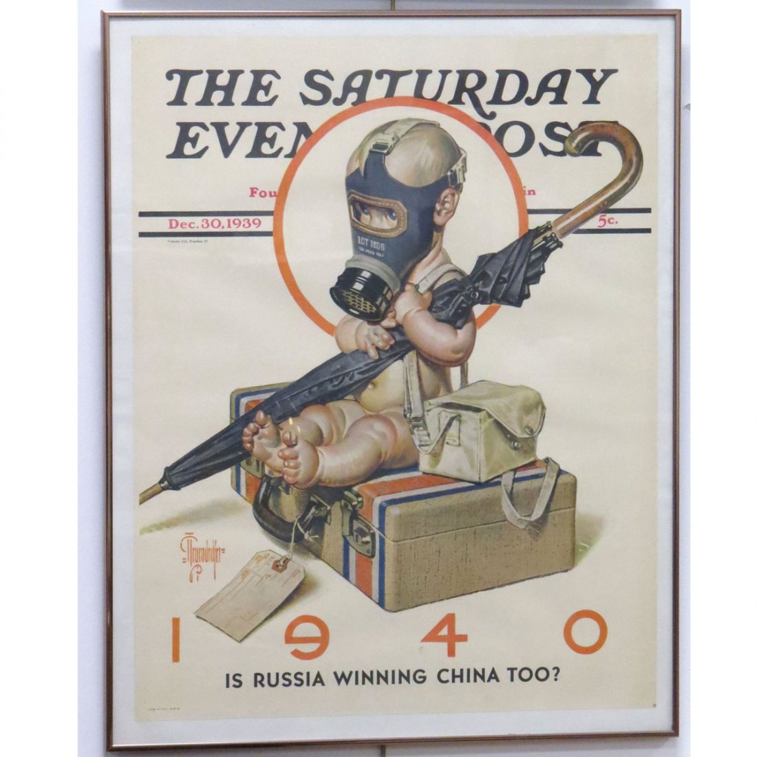 JOSEPH CHRISTIAN LEYENDECKER (AMERICAN 1874-1951): JOSEPH CHRISTIAN LEYENDECKER (AMERICAN 1874-1951), OFFSET LITHOGRAPH, "THE SATURDAY EVENING POST, DECEMBER 30, 1939". SHEET 21 3/4 X 28"; FRAMED AND GLAZED-30 X 24"