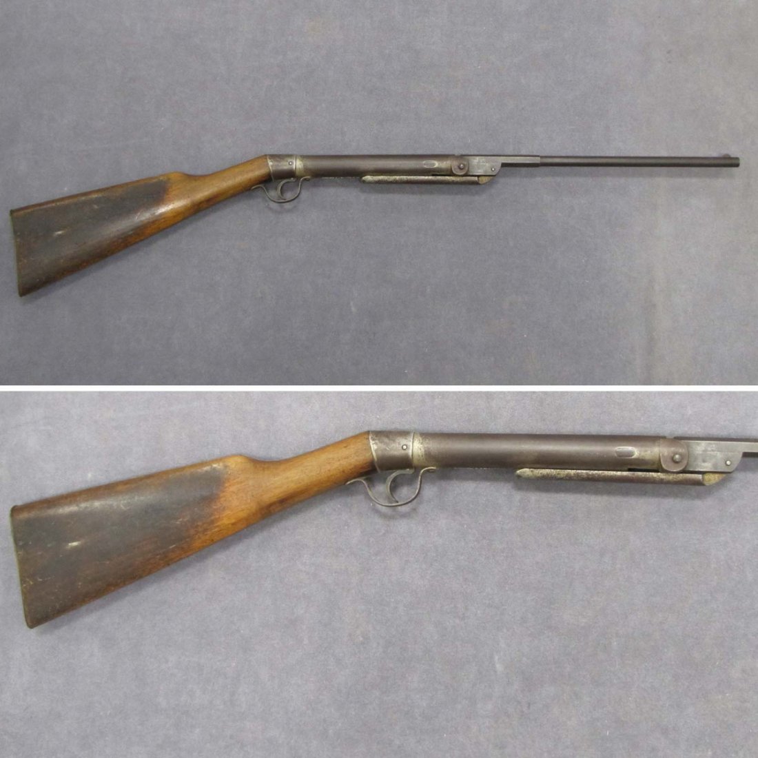 LOT (2) VINTAGE FRIEDRICH LANGENHAM, GERMANY: LOT (2) VINTAGE FRIEDRICH LANGENHAM, GERMANY, "BOYS MILLITA" AND "MILITIA PATENT" AIR RIFLES, .177 CAL INCLUDING #1041, C.1902, LENGTH 36 1/2" AND #364676, C.1920, LENGTH 39 1/2"