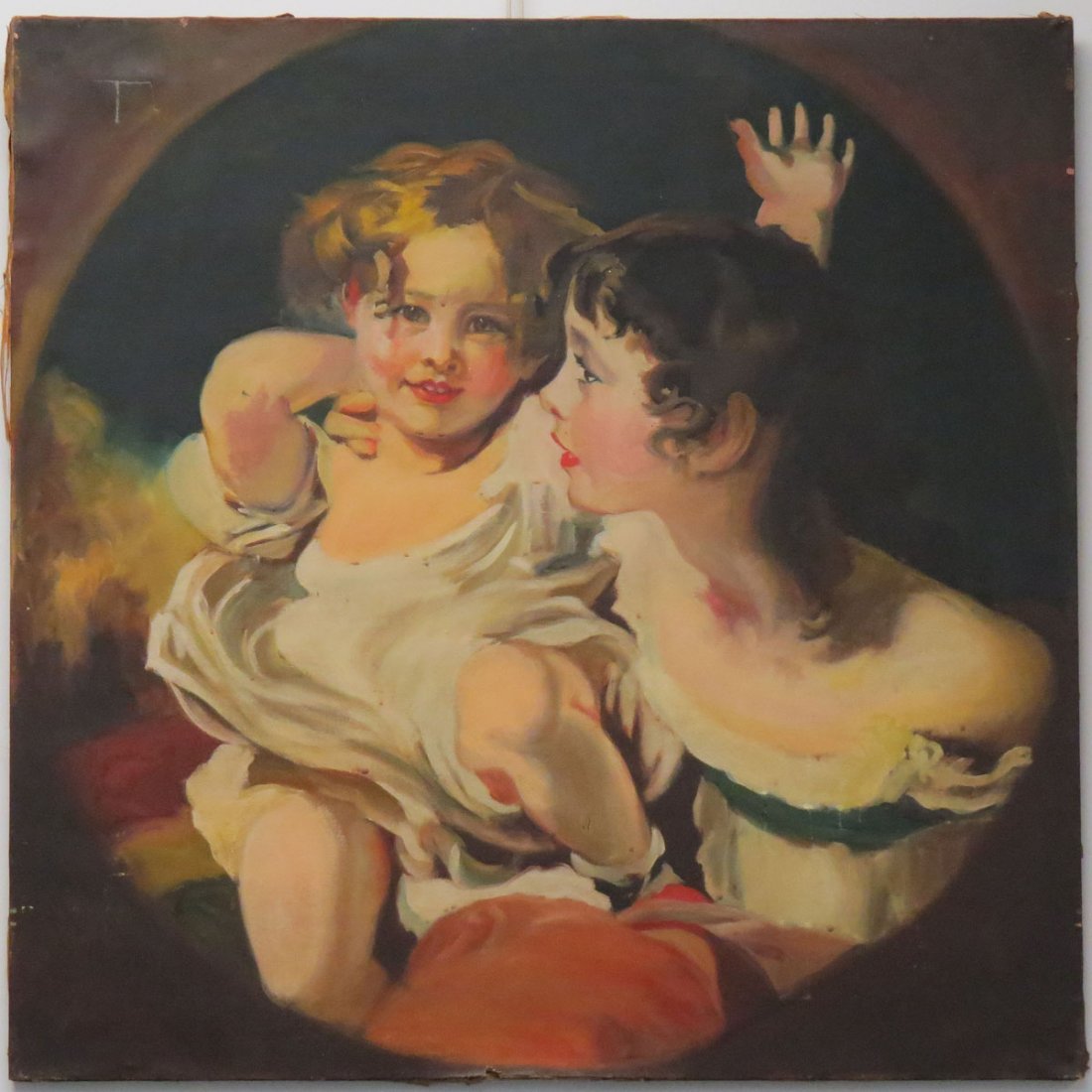 EUROPEAN SCHOOL (20TH CENTURY), OIL ON CANVAS : EUROPEAN SCHOOL (20TH CENTURY), OIL ON CANVAS, THE CALMADY CHILDREN, AFTER SIR THOMAS LAWRENCE (BRITISH 1769-1830). 30 X 30" (IMPERFECTION)
