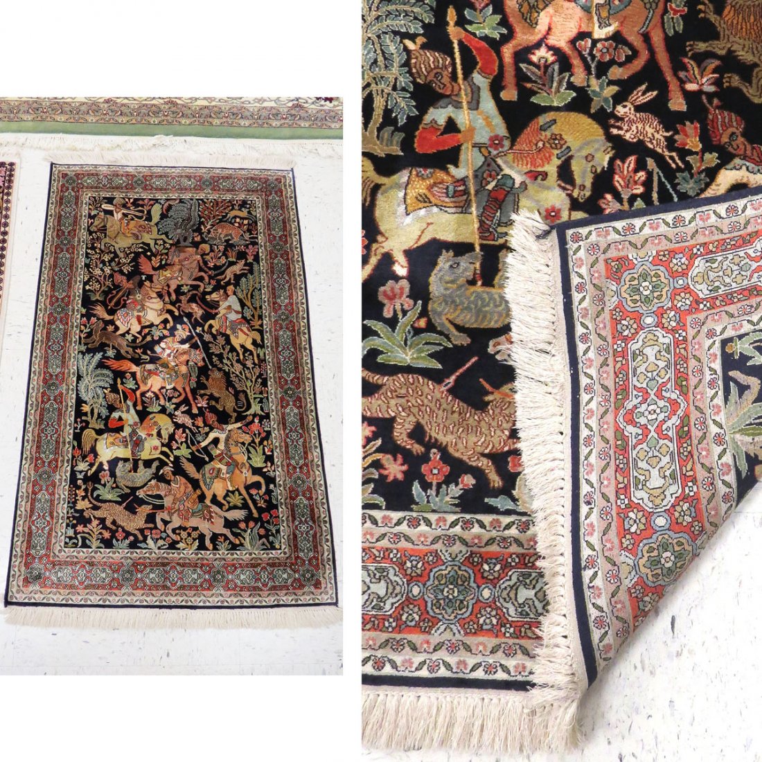 PERSIAN SILK HUNT RUG: PERSIAN SILK HUNT RUG. 3'1" X 5'1"