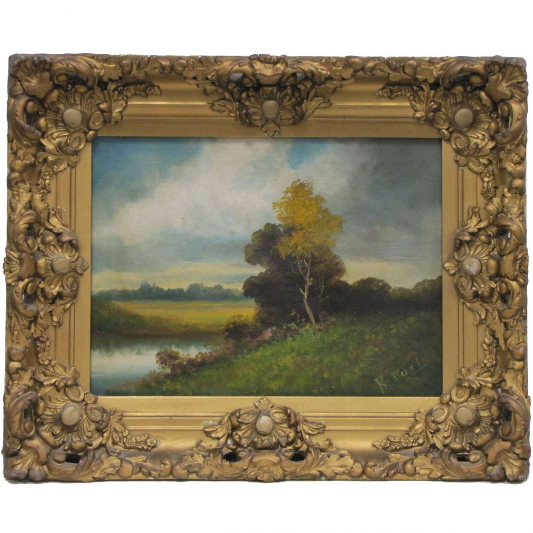 AMERICAN SCHOOL (19/20TH CENTURY) OIL ON CANVAS: AMERICAN SCHOOL (19/20TH CENTURY) OIL ON CANVAS, LANDSCAPE, SIGNED R. DAZE. 9 X 12"; FRAMED 14 X 17"