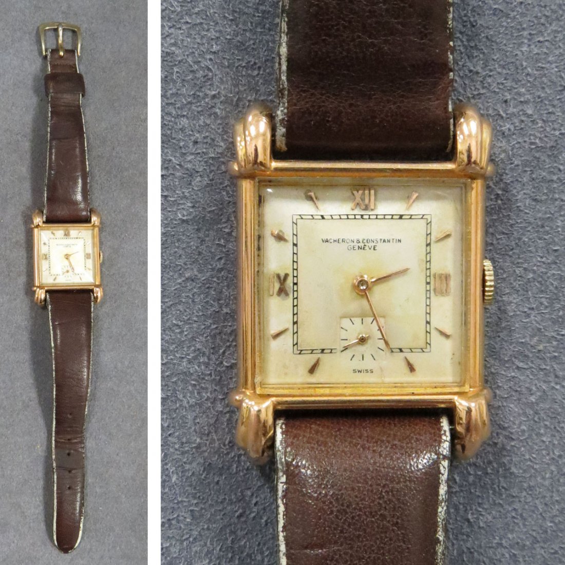 VACHERON AND CONSTANTIN 18K WRISTWATCH: VACHERON AND CONSTANTIN 18K PINK GOLD 17-JEWEL MECHANICAL WRISTWATCH. 37 X 27MM