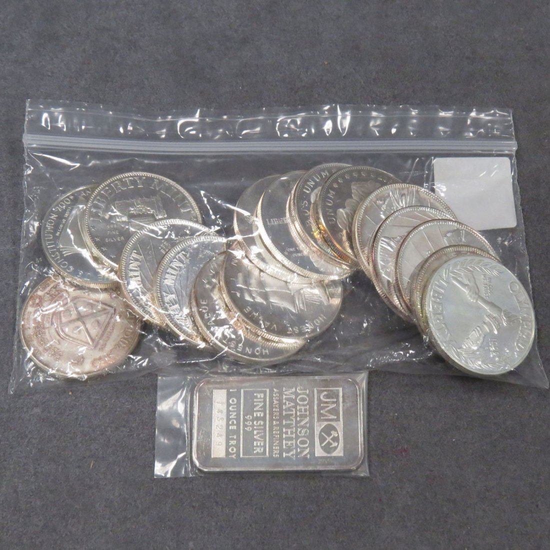 LOT (18) ASSORTED STERLING SILVER ROUNDS/INGOT: LOT (18) ASSORTED STERLING SILVER ROUNDS/INGOT (PROOF). 18 OZT