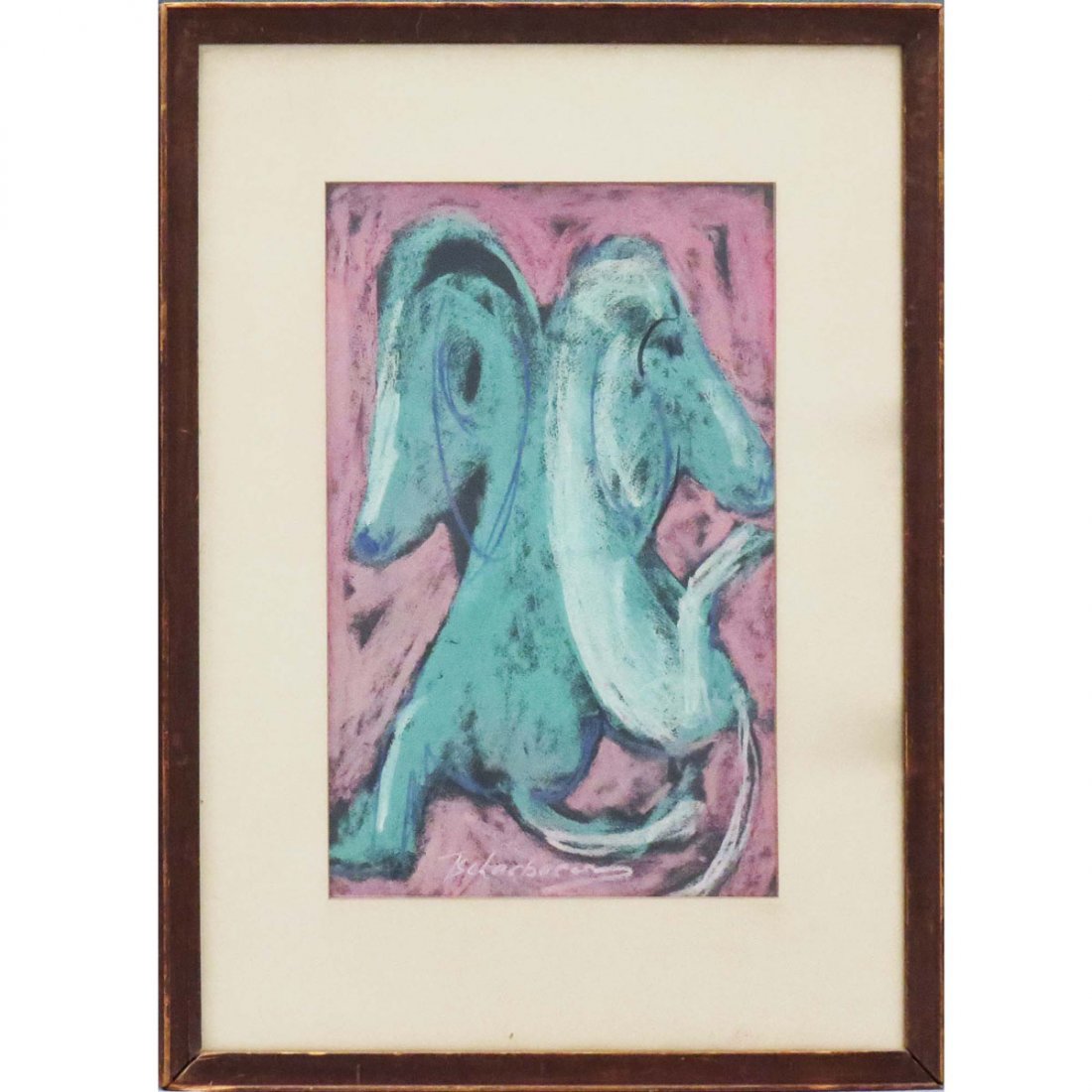 NAHUM TSCHACBASOV (RUSSIAN/AMERICAN 1899-1984): NAHUM TSCHACBASOV (RUSSIAN/AMERICAN 1899-1984) GOUACHE, "TWO HORSES", SIGNED. 17 1/2 X 11 1/2"; FRAMED AND GLAZED-27 X 20 1/4"