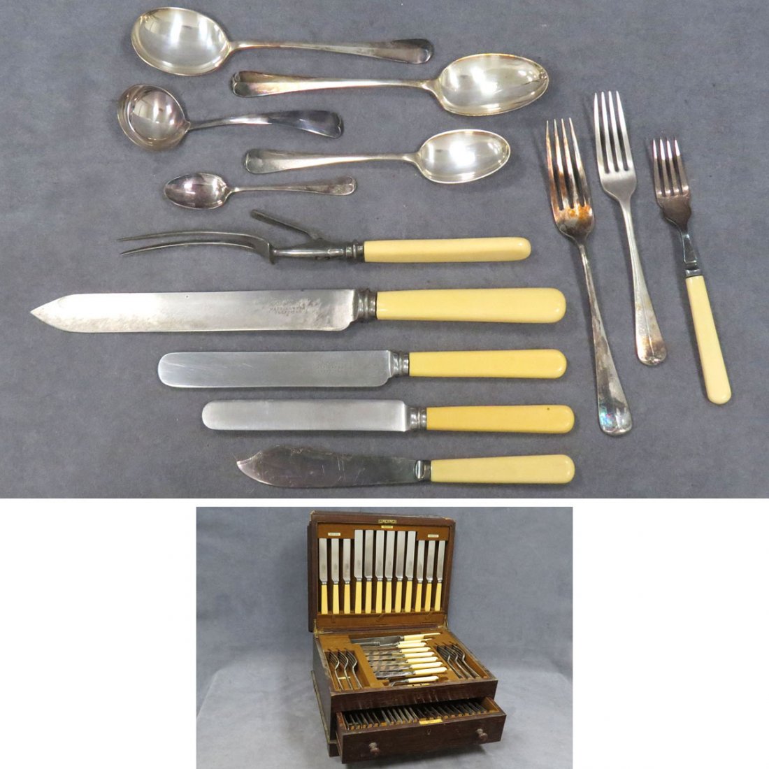 SET MAPPIN AND WEBB/SHEFFIELD SILVER PLATE FLATWAR: SET MAPPIN AND WEBB/SHEFFIELD SILVER PLATE FLATWARE SERVICE FOR (6), CASED