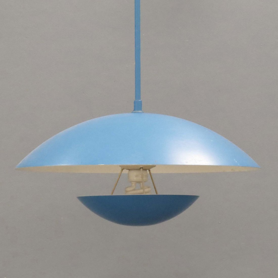 DESIGNER MODERN PAINTED METAL HANGING LIGHT: DESIGNER MODERN PAINTED METAL HANGING LIGHT. HEIGHT 40"; DIAMETER 24"