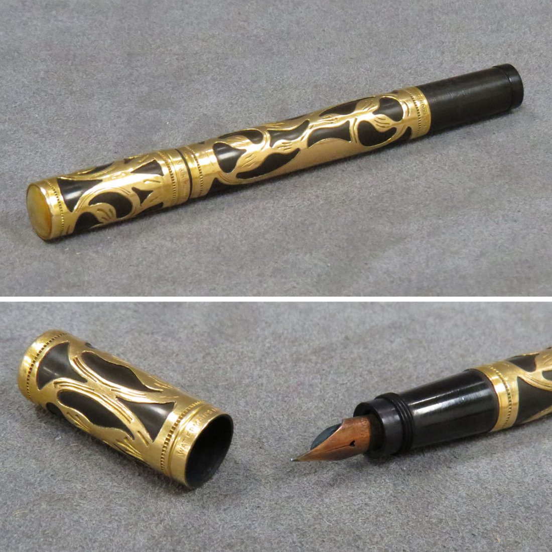 VINTAGE WATERMAN'S #0514 S FOUNTAIN PEN: VINTAGE WATERMAN'S #0514 S GOLD FILLED FILIGREE SAFETY FOUNTAIN PEN (EXCELLENT CONDITION)