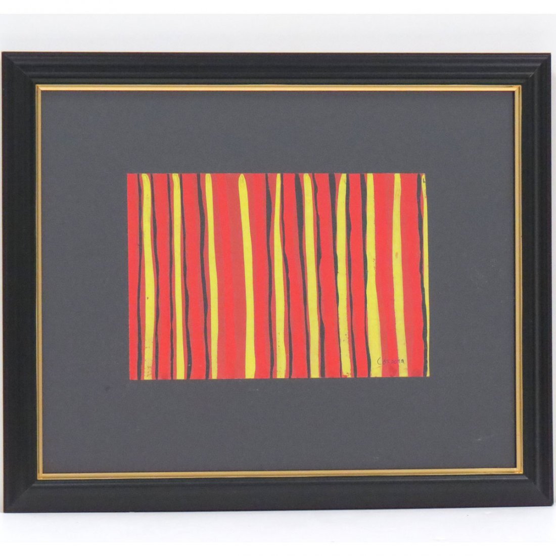 ATTRIBUTED ANTONIO CORPORA (ITALIAN 1909-2004): ATTRIBUTED ANTONIO CORPORA (ITALIAN 1909-2004), GOUACHE, UNTITLED COLORED LINES, SIGNED CORPORA. SHEET 5 1/2 X 8 1/8"; FRAMED AND GLAZED 15 X 12"