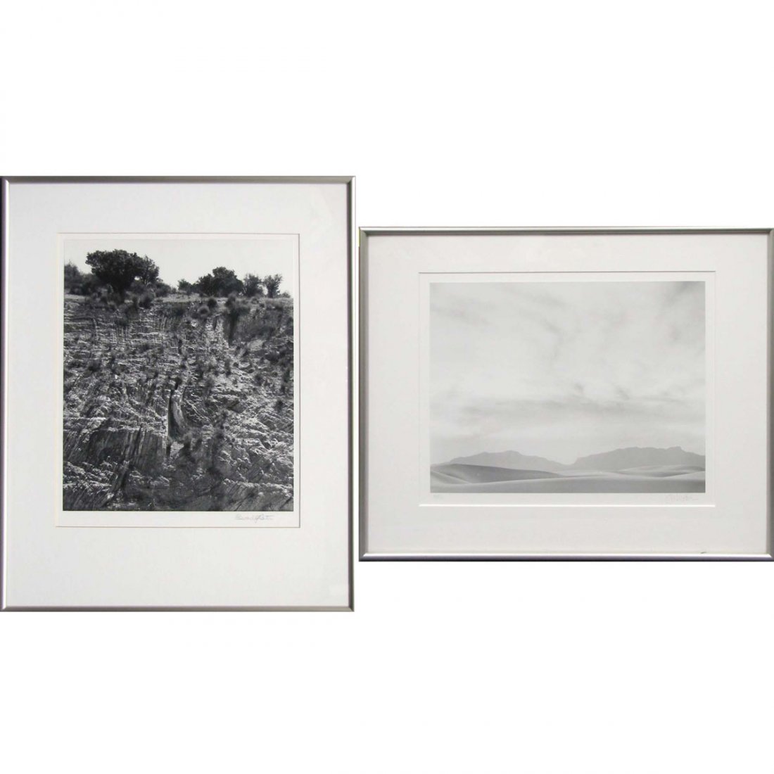 LOT (2) GELATIN SILVER PRINTS: LOT (2) GELATIN SILVER PRINTS INCLUDING JOHN SEXTON (AMERICAN 1953-) "DUSK, WHITE SANDS NATIONAL MONUMENT, NEW MEXICO", SIGNED 1982, 10 1/4 X 13 3/8"; FRAMED AND GLAZED-16 X 20"; EDWARD CARTER (AMERIC