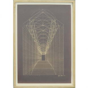 AGNES DENES (HUNGARIAN/AMERICAN 1931-), X-RAY: AGNES DENES (HUNGARIAN/AMERICAN 1931-), X-RAY MONOTYPE ON PAPER, STUDY FOR ECHO-CHAMBER, "MAN'S LIFE: AN ECHO" SERIES, SIGNED AND TITLED 1970. SHEET 17 3/4 X 13 1/4"; FRAMED AND GLAZED-20 X 15 1/2" PR