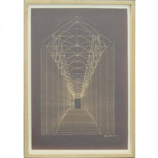 AGNES DENES (HUNGARIAN/AMERICAN 1931-), X-RAY: AGNES DENES (HUNGARIAN/AMERICAN 1931-), X-RAY MONOTYPE ON PAPER, STUDY FOR ECHO-CHAMBER, "MAN'S LIFE: AN ECHO" SERIES, SIGNED AND TITLED 1970. SHEET 17 3/4 X 13 1/4"; FRAMED AND GLAZED-20 X 15 1/2" PR