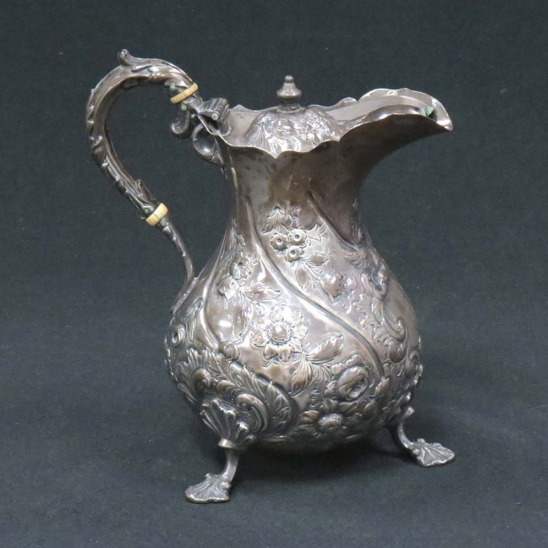 LONDON STERLING CREAM POT: LONDON STERLING CREAM POT, RICHARD SIBLEY FOR THOMASON, BOND STREET, 1843. HEIGHT 7"; 12.0 OZT