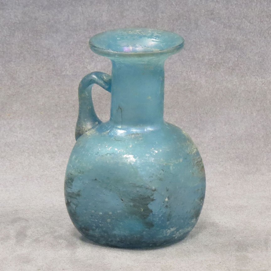ROMAN STYLE BLOWN GLASS BOTTLE: ROMAN STYLE BLOWN GLASS BOTTLE. HEIGHT 5"