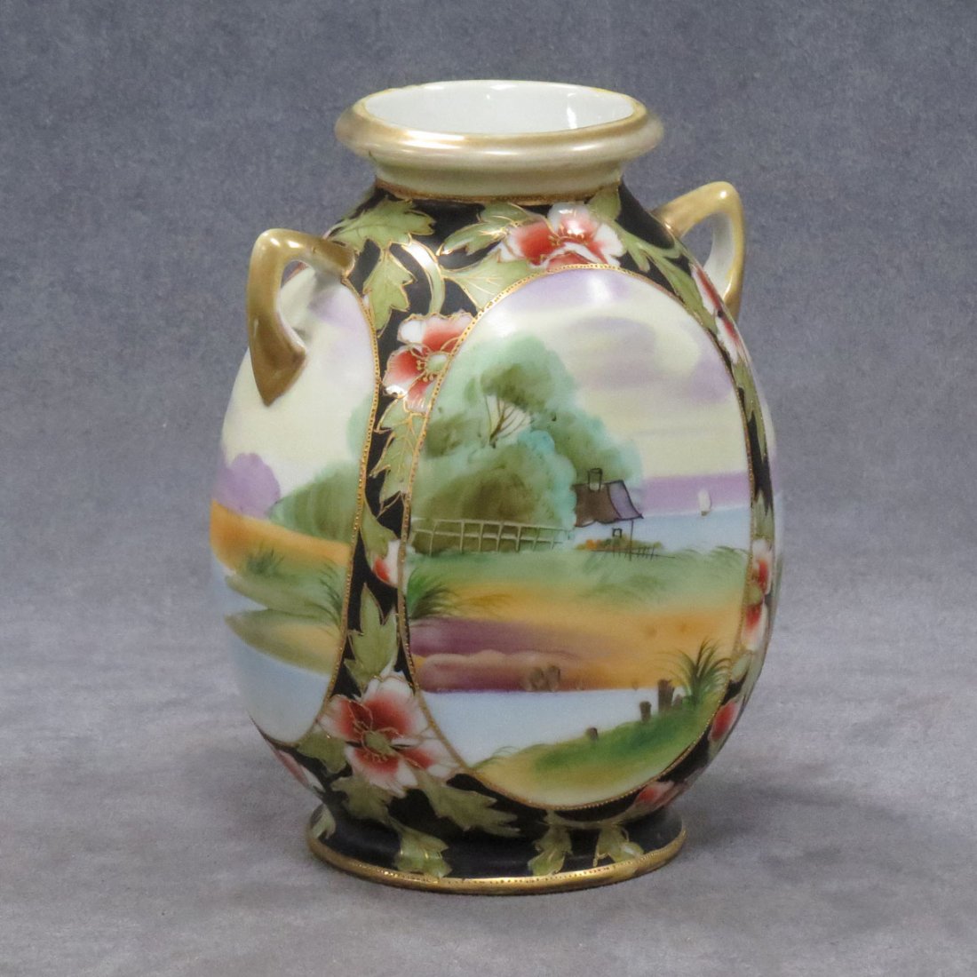 NIPPON HAND PAINTED SCENIC VASE: NIPPON HAND PAINTED SCENIC VASE. HEIGHT 7"