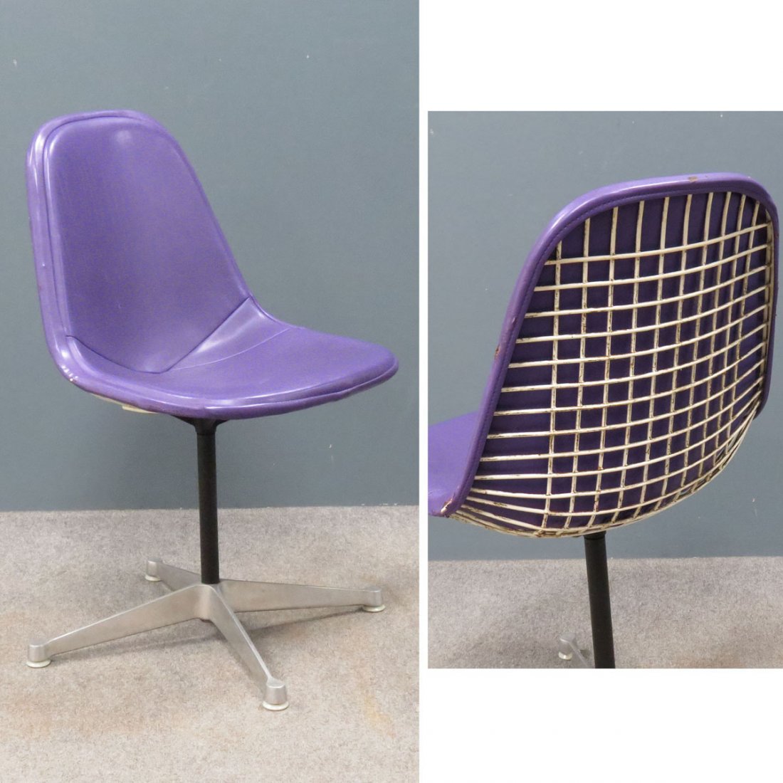 BERTOIA AND HERMAN MILLER SIDE CHAIR: BERTOIA AND HERMAN MILLER WIRE WORK AND LEATHER SIDE CHAIR