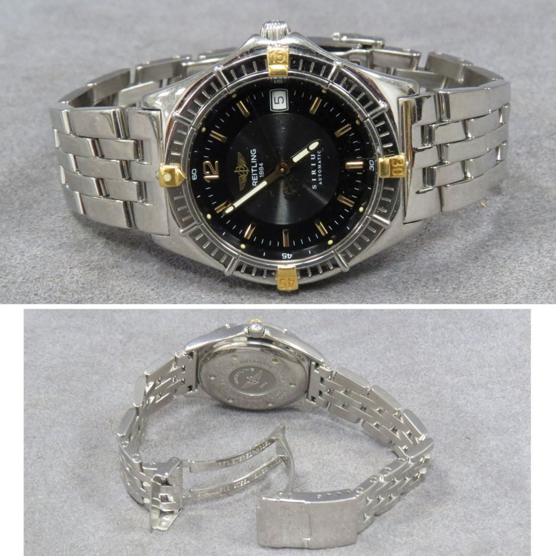 BREITLING STAINLESS STEEL WINDRIDER WRISTWATCH: BREITLING STAINLESS STEEL WINDRIDER SIRIUS AUTOMATIC WRISTWATCH WITH 18K MARKERS, REF #B10071, C.1999. 36.5MM