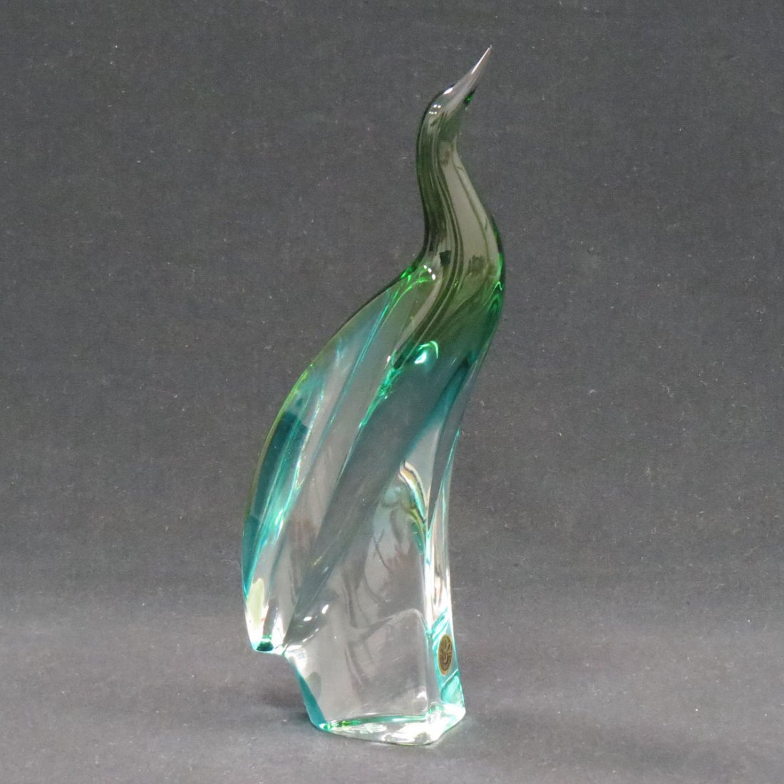 EXBOR/CZECHOSLOVAKIA FREE-FORM PAPERWEIGHT PENGUIN: EXBOR/CZECHOSLOVAKIA FREE-FORM PAPERWEIGHT PENGUIN, SIGNED. HEIGHT 10 1/2" (WITH LABEL)