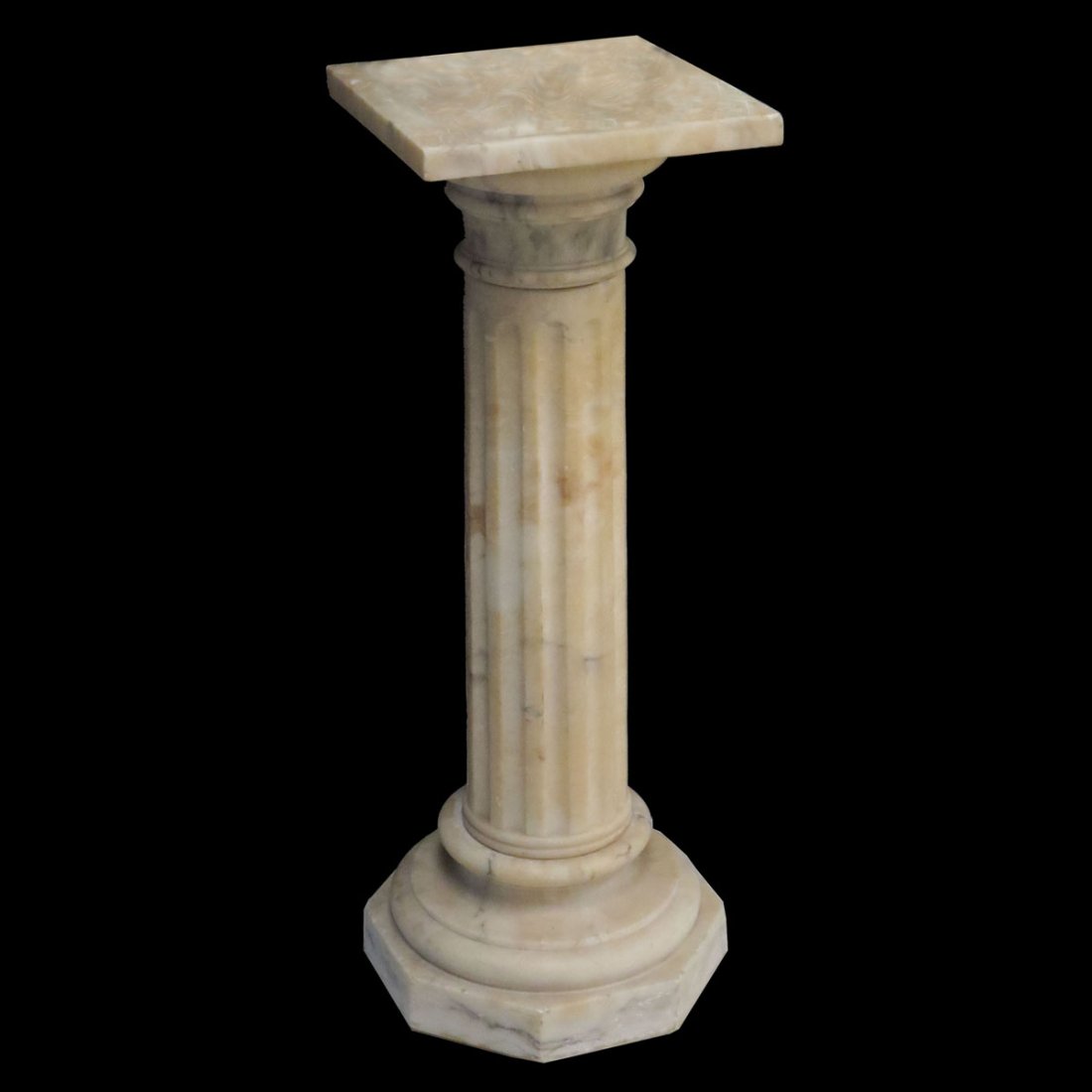 FINE CLASSICAL CARVED ALABASTER COLUMN PEDESTAL: FINE CLASSICAL CARVED ALABASTER COLUMN PEDESTAL. HEIGHT 33 1/4"