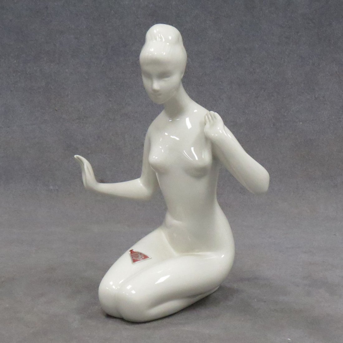 ROYAL DUX BLANC DE CHINE PORCELAIN FIGURE: ROYAL DUX BLANC DE CHINE PORCELAIN FIGURE, KNEELING NUDE, #738. HEIGHT 7 1/4" (WITH LABEL)