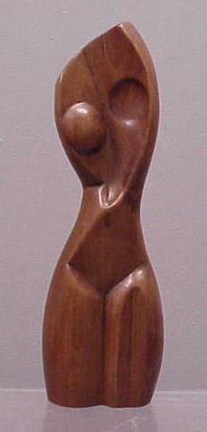 60: MAHOGANY MODERNIST SCULPTURE: CARVED MAHOGANY MODERNIST SCULPTURE, FEMALE TORSO, MANNER OF ALEXANDER ARCHIPENKO, 20TH CENTURY. HEIGHT 14"