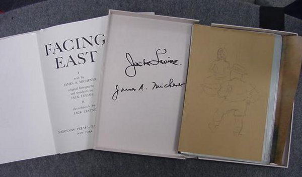81: FOLIO VOLS-JAMES MICHENER & JACK LEVINE: FOLIO VOLUMES-JAMES MICHENER & JACK LEVINE, "FACING EAST". LIMITED EDITION/WITH LITHOS AND WOODCUTS, SIGNED #794/2500, WITH ORIGINAL BOXES.