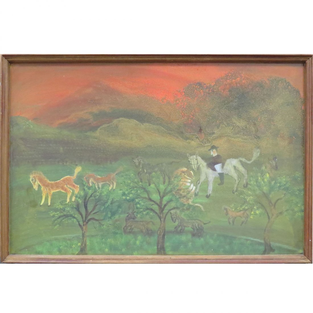 BRUNO DEL FAVARO (AMERICAN 1910-1995), OIL: BRUNO DEL FAVARO (AMERICAN 1910-1995), OIL ON MASONITE, EVENING LANDSCAPER WITH HORSES, SIGNED. FRAMED 33 X 49"