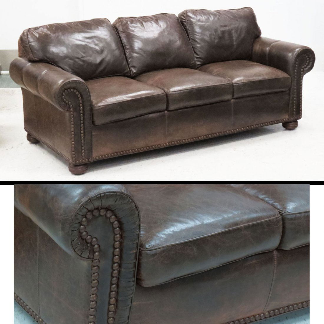 STICKLEY CRAFTSMAN LEATHER 3CUSHION SOFA