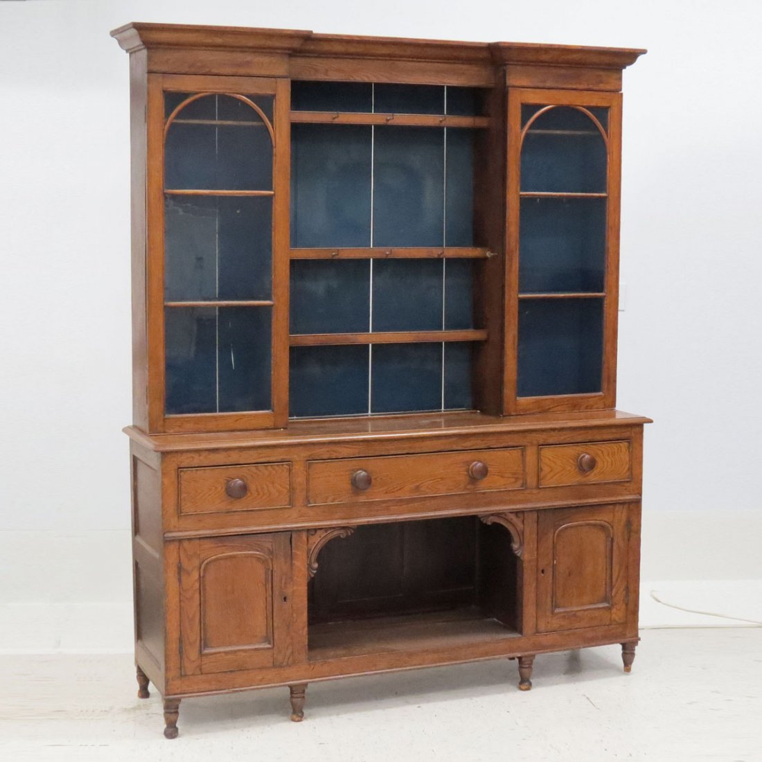 EDWARDIAN CARVED OAK WELCH CUPBOARD, 19TH CENTURY: EDWARDIAN CARVED OAK WELCH CUPBOARD, 19TH CENTURY. HEIGHT 85"; WIDTH 67"