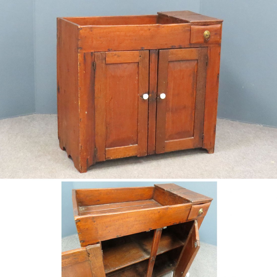 PINE DRY SINK, 19TH CENTURY: PINE DRY SINK, 19TH CENTURY. HEIGHT 32"; WIDTH 35"